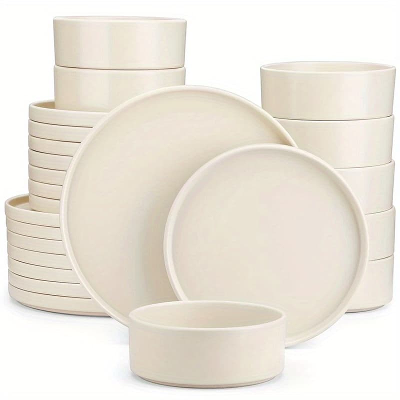 12pcs/24pcs Ceramic Dinnerware Set, Modern White Porcelain Plates And Bowls, Scratch Resistant, Dishwasher & Microwave & Oven Safe, Ideal For Home Kitchen & Restaurant Use. Elegant Gift For Valentines & Wedding & Mother'S Day - Image 1