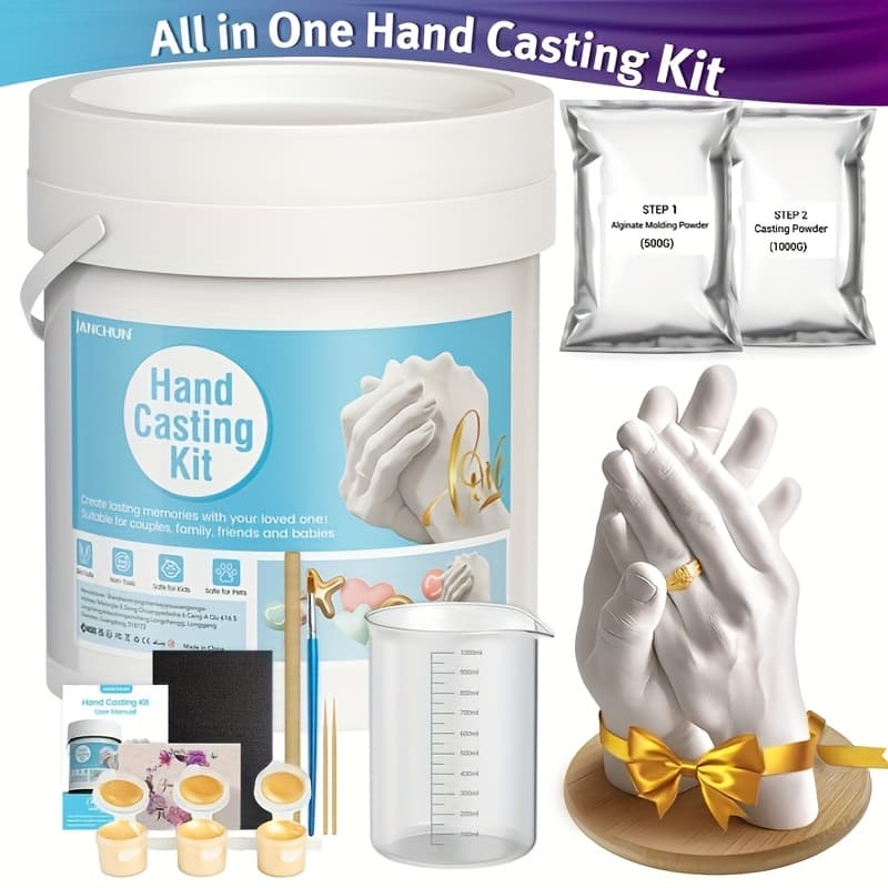 Valentine's Day DIY Hand Mould Set - JANCHUN Couple Plaster Cast, Sculpture Base, Paints - Anniversary, Birthday, Wedding, Her/him, Couple, Friends, Young People, Gift, Hand Mould Set - Image 1