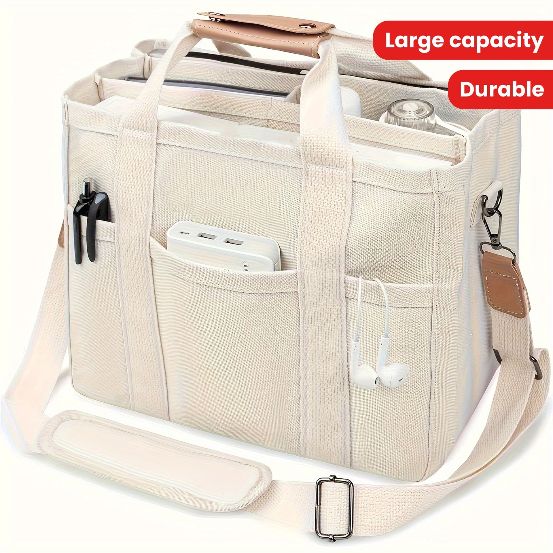 Large Capacity Multi Pocket Shoulder Bag with Compartments, Durable Handles, Versatile Tote for Travel, Commuting, Christmas, Thanksgiving and Holiday Gatherings - Image 1