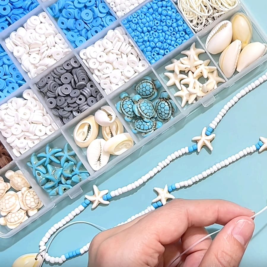 3200pcs Ocean Vacation Jewelry Making Kit with Sea Turtles, Shells, Starfish Charms - Natural Stones & Polymer Clay Beads for DIY Friendship Bracelets, Necklaces - Elegant Beach-Themed Craft Set, Craft Kit | Creative Hobbies | Natural Stone Beads, Without Battery - Image 1