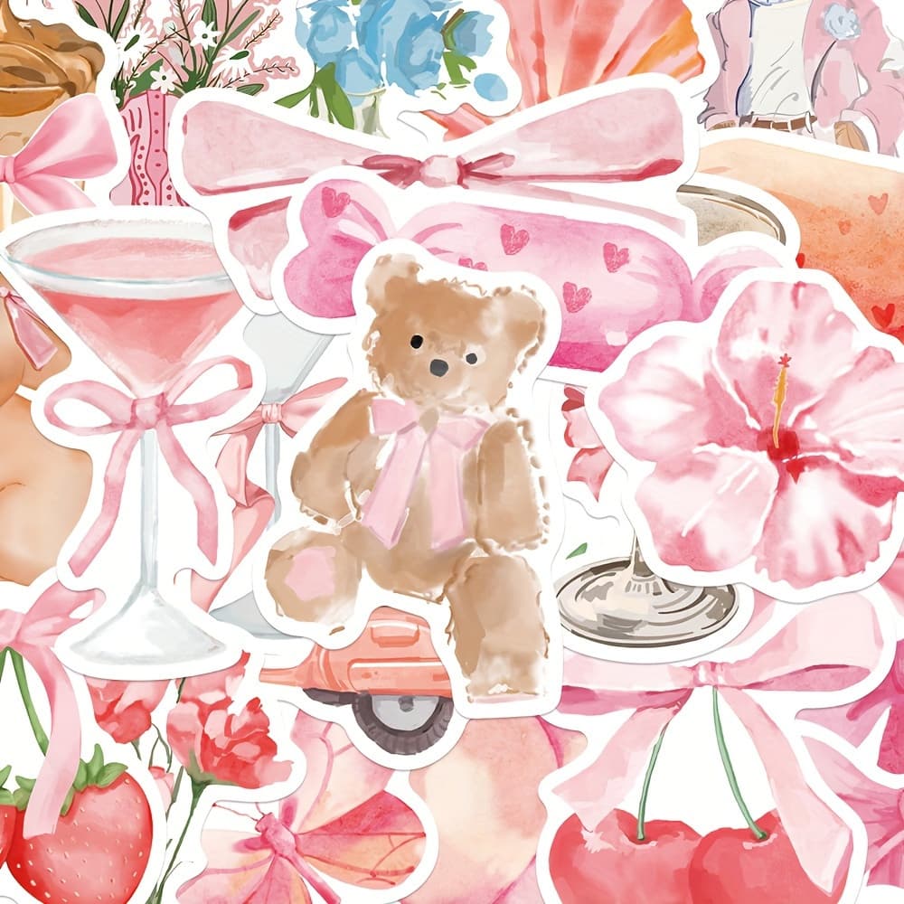 100 Pink Sticker Sets, Suitable for Laptop, Schedule Book, Phone Case, Guitar, Skateboard, Calendar And Personal Plan Book Accessories, Decorative Stickers - Image 1