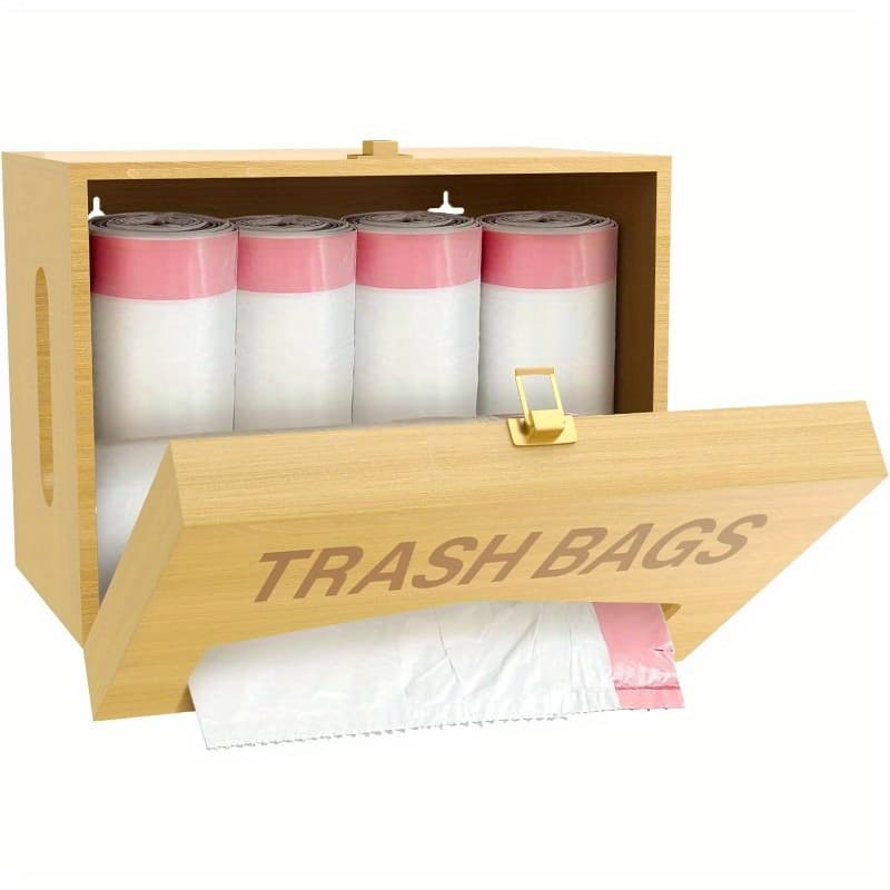 Extra Large Bamboo Trash Bag Dispenser Holder - Wall Mounted Under Sink Organizer for 13/30 Gallon Rolls, Holds 100 Bags, Kitchen Storage with No Assembly Required, Space-Saving Design for Bathroom, Laundry Room & Cabinet - Image 1