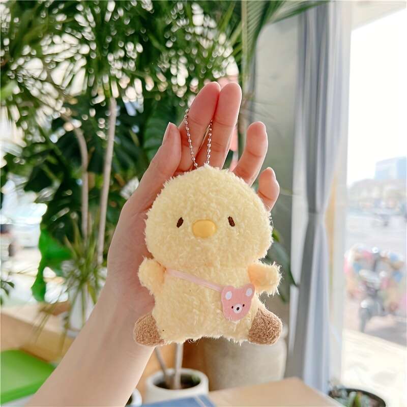 Adorable Plush Chick & Penguin Keychain - Soft Polyester, Yellow Cartoon Doll Bag Charm for Girls - Perfect Birthday Gift - Image 1