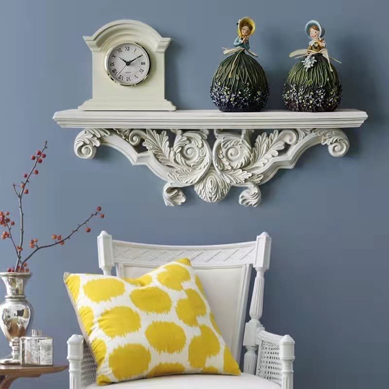 Elegant European-Style Resin Wall Shelf with Floral Motifs – Classic Blue and White Porcelain Decor, Ideal for Living Room Wall Decoration, Room Decor - Image 1