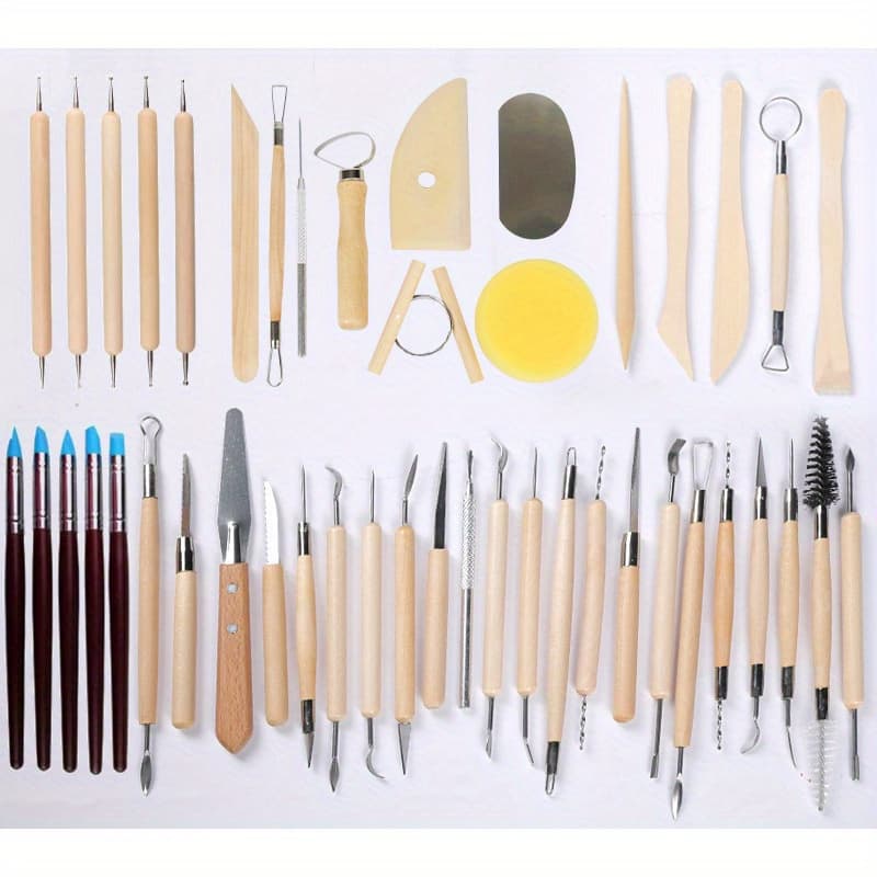 45pcs/ Set Pottery Clay Sculpting Tool Kit, Ceramic Polymer Modeling Tools with Wooden Handles, Perfect for Crafts, Baking, Drawing, Molding, Shaping Projects - Image 1