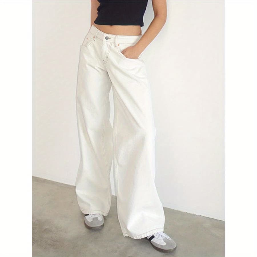Women'S Y2K Wide Leg Boyfriend Jeans Straight Leg Denim Pants Low Rise Baggy Jeans Casual Loose Jeans - Image 1