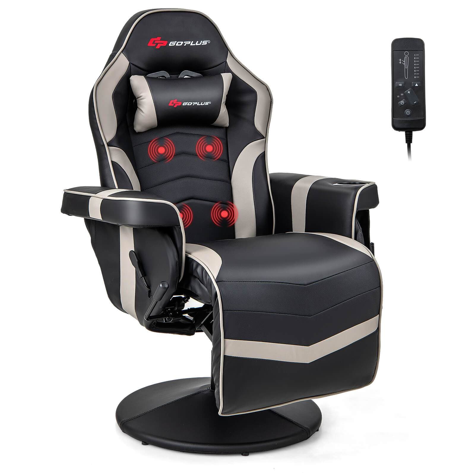 Massage Video Gaming Recliner Chair, Ergonomic High Back Office Chair with Adjustable Height, Retractable Footrest, Racing Style Swivel Faux Leather Executive Computer Chair with Headrest, Cup Holder, Blue/ Black/ Red/ Gray/ Pink gaming pc - Image 1