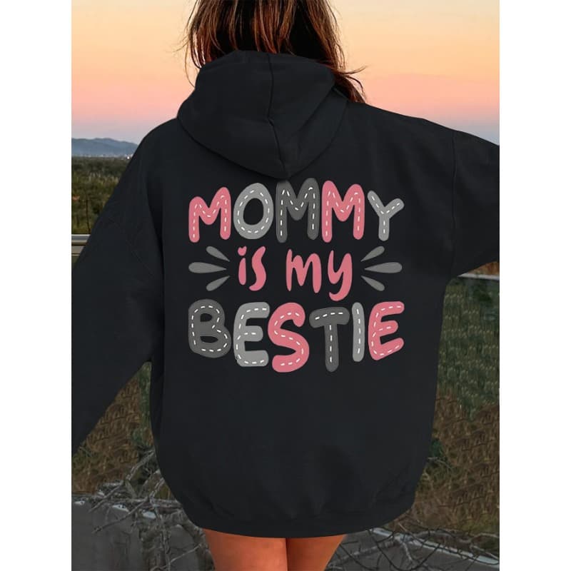 KID'S hoodie MOMMY IS MY BESTIE Print, Girl'S Trendy Casual Comfy Long Sleeve Loose Hoodies For Daily And Outdoor Wear50% cotton 50% polyester blend 260g - Image 1