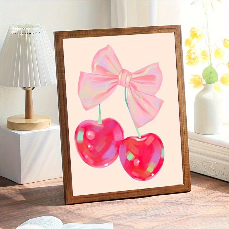 1pc 5D Diamond Painting Set, Bow Cherry Fruit Theme, Round Diamond Art Frameless, DIY Home Decoration, 30X40cm/11.8''x15.8'', Suitable for Wall and Tabletop Placement, Perfect Holiday Gift for Eid al-Adha Mubarak - Image 1