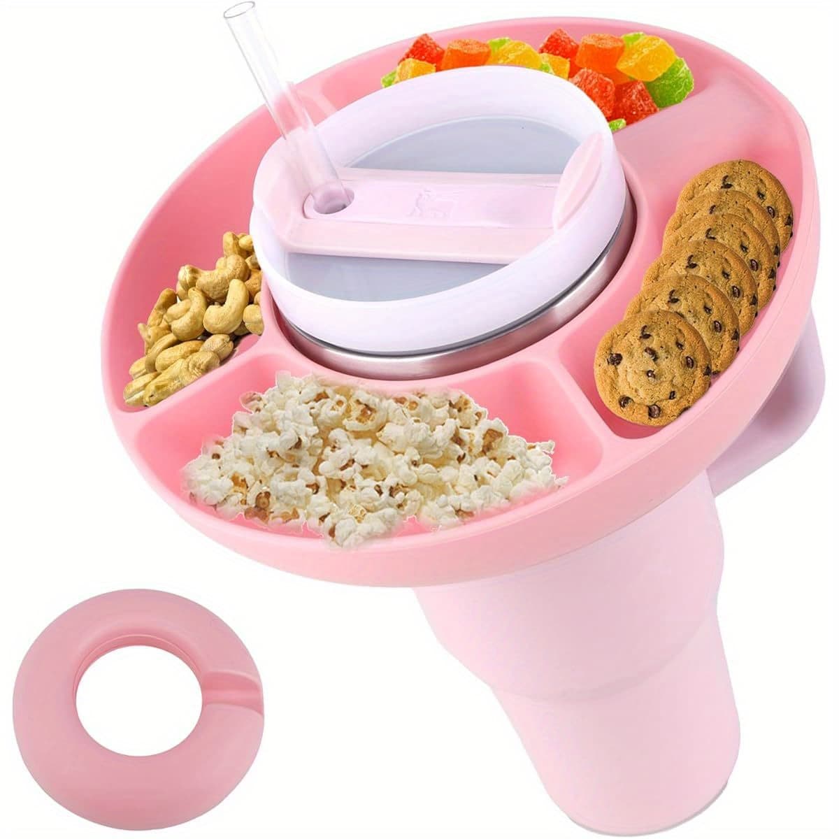 Aitsite Stanley Snack Bowl 40oz with Handle, Stanley Snack Tray Reusable, Silicone Stanley Snack Tray Divided 3/ 4/ 5 ( 4 Part - Pink)4 Part-Pink&40oz - Image 1