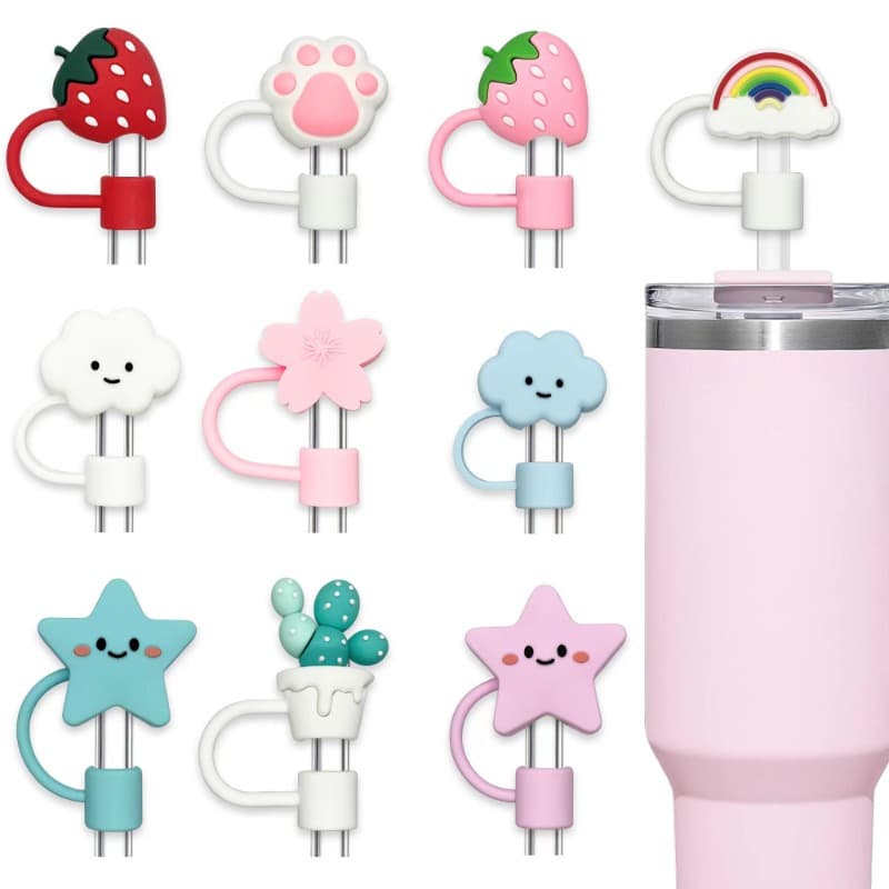 10pcs Reusable Valentine'S Day Straw Cover For Gift, Silicone Straw Topper, Straw Covers Cap For Cup 30&40oz With Tumblers, 10mm 0.4in Lid Accessories, Simple Straw Topper - Image 1