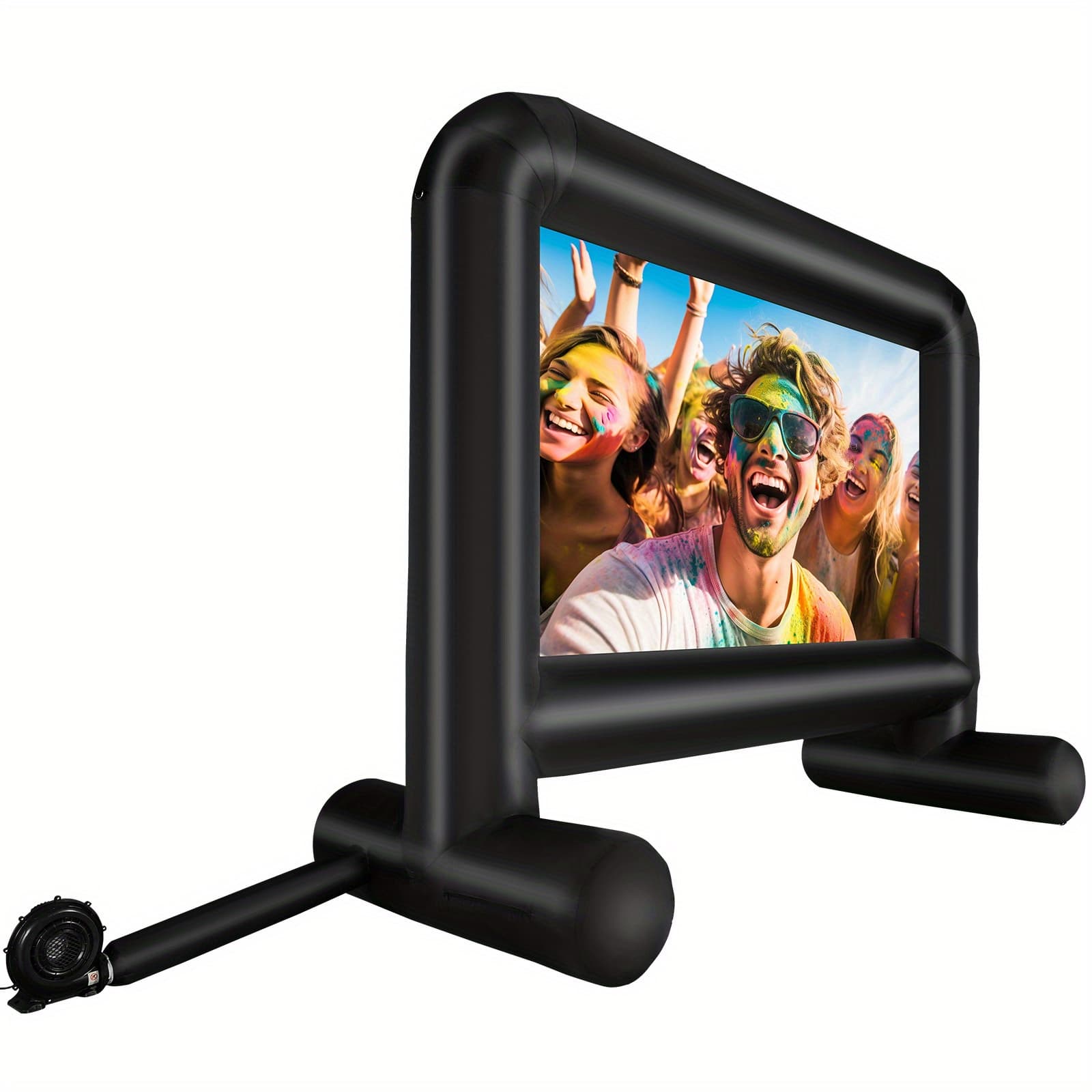 192-Inch Inflatable Movie Screen with Blower & Carrying Bag - Front/Rear Projection, Durable Oxford Fabric for Outdoor Parties, Backyard Movie Nights & Vibrant Celebrations, Backyard Cinema | Sleek Black Frame | Easy Setup Screen, Happybuy - Image 1