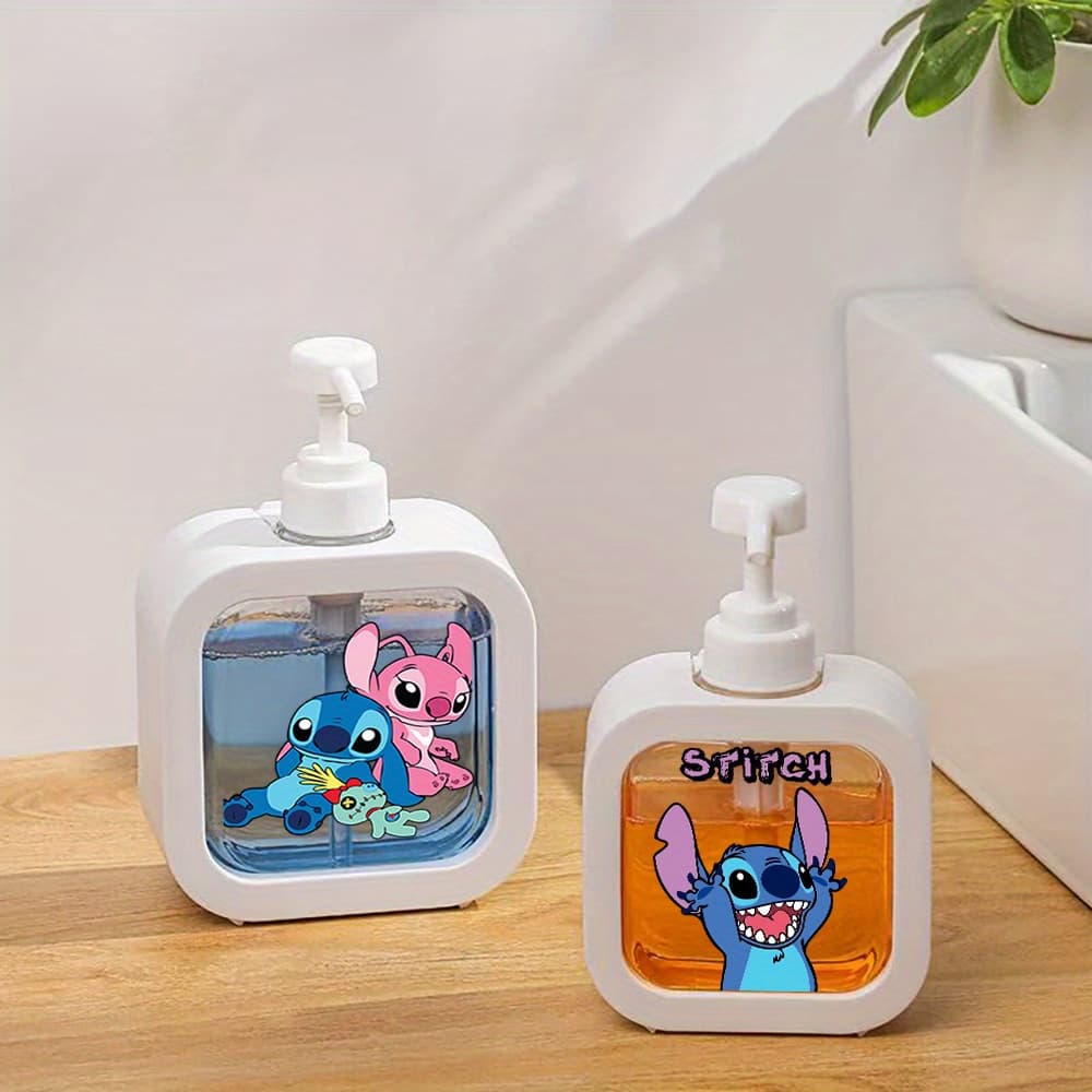 Disney Stitch 10.14oz Transparent Push-Button Soap Dispenser - Refillable Travel-Sized Container with Cute Character Design for Hand Sanitizer, Shampoo, Body Wash - Bathroom & Kitchen Essentials, Refillable Dispenser | Playful Design | Transparent Container - Image 1