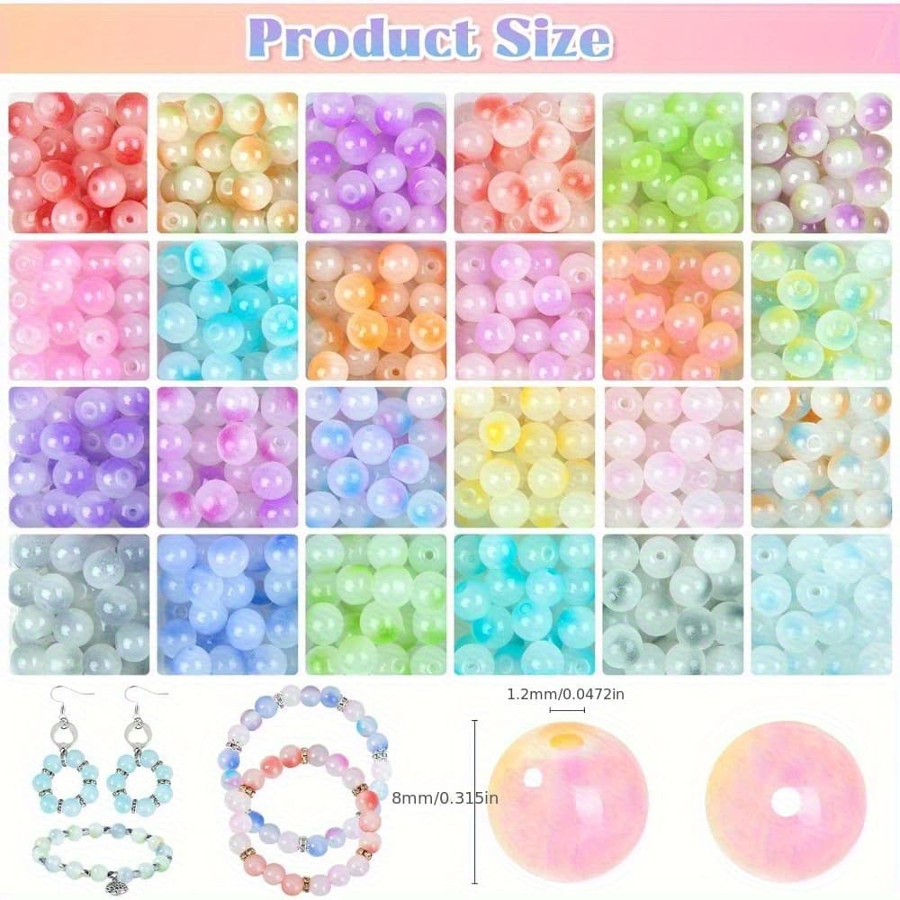 700pcs Jewelry Making Glass Beads, 24 Colors 8mm Glass Beads Friendship Bracelet DIY Earring Making Kit Necklace Spacer Beads Ring - Image 1