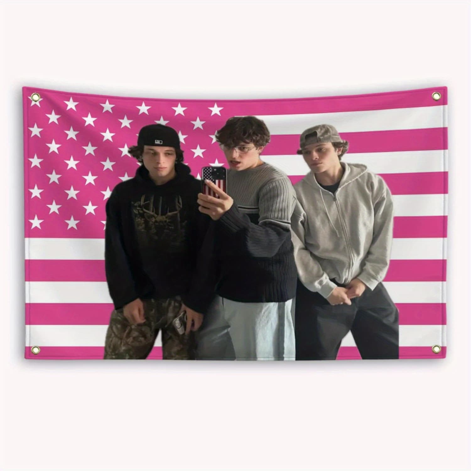1pc Sturniolo Teen Triplets Flag - Pink American Flag Design, Durable Fabric, No Electricity Needed for Bedroom, Garage, Barbershop & Home Decor, Bedroom Decoration, Bold Pattern, Longlasting Material, Statement Piece, Patriotic Decorators - Image 1