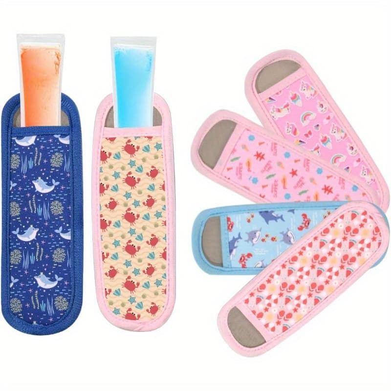 6-Pack Reusable Popsicle Sleeves, No Drip Neoprene Ice Pop Holders - Washable Freeze Pops Sleeve Bags, Anti-Freezing Treat Holder with Cute Design, (patterns Random) - Image 1