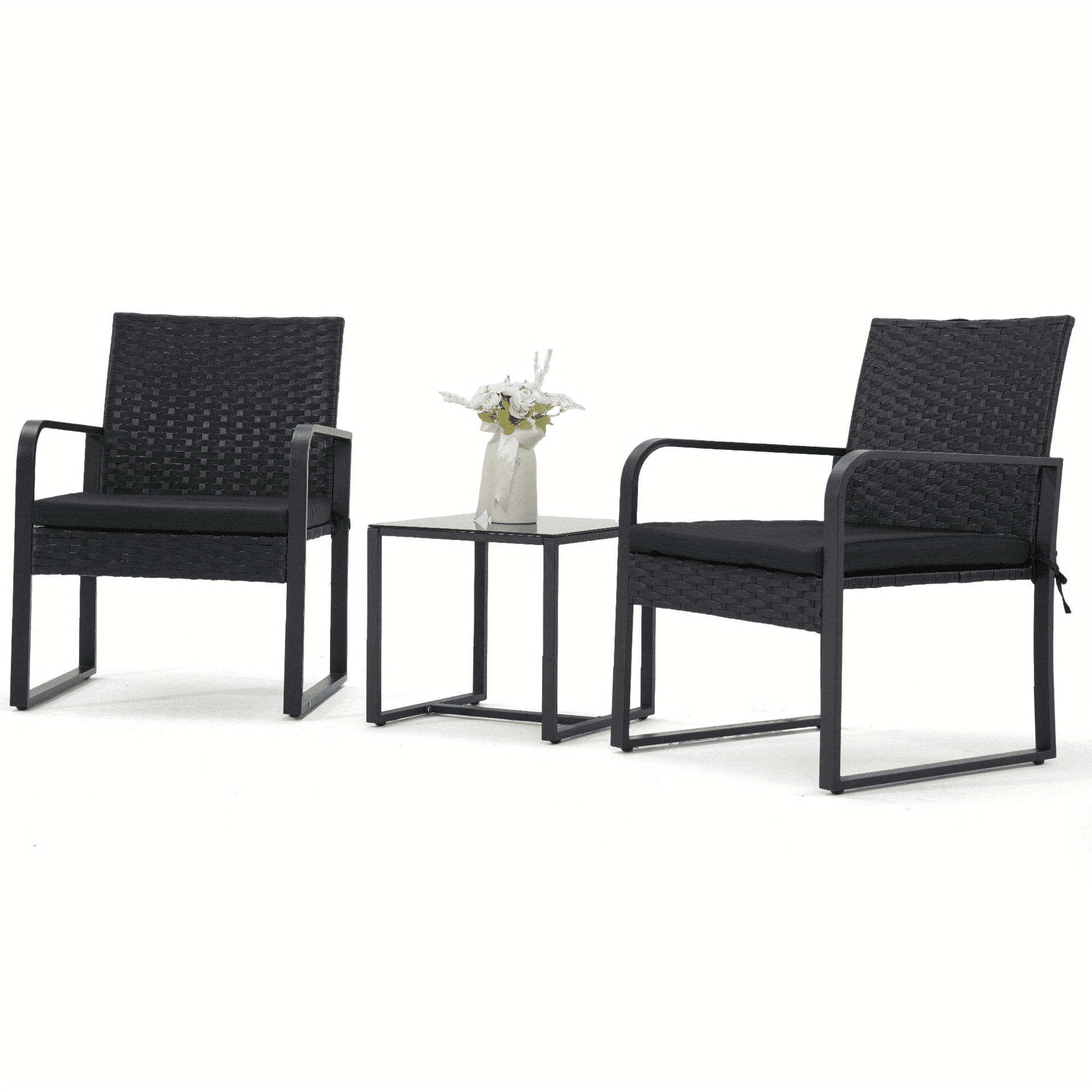 Bezseller 3pcs Patio Furniture Set, Outdoor Rattan Bistro Set with Coffee Table, Durable Steel Frame with Strapped Cushions for Garden, Balcony, Poolside, Backyard - Image 1