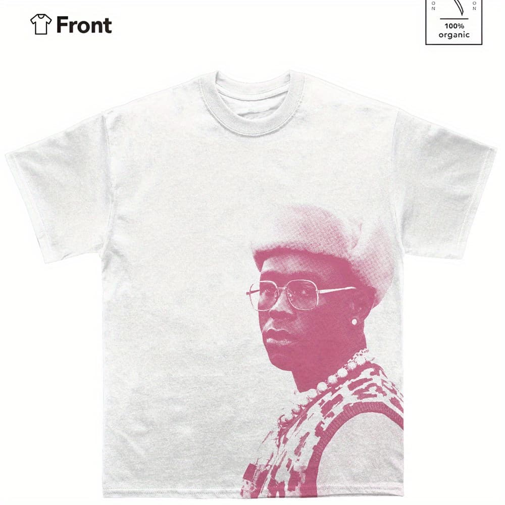 Outdoor Adventures, T-Shirt with Tyler Pink Halftone Graphic - Casual Hip-Hop Style, Round Neck, Short Sleeve, Loose Fit, Y2K Streetwear, Machine Washable, Summer Casual Wear|Loose Fit Top|Washed Fabric, Hip Hop T Shirt - Image 1