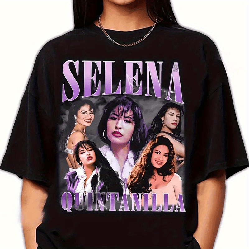 Women's Classic T-Shirt - Black Graphic Tee with "Selena" & "Quintanilla" Design, Comfortable & Breathable, Casual Essential for Casual Attire - Image 1