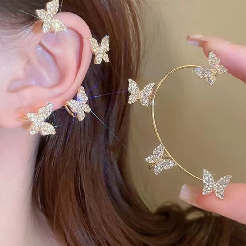1/ 4pcs Women's creative ear hook, fashionable earrings, fluttering butterfly shape, low allergenic copper material inlaid with shiny synthetic Synthetic Zirconia design, ideal holiday gift for women - Image 1