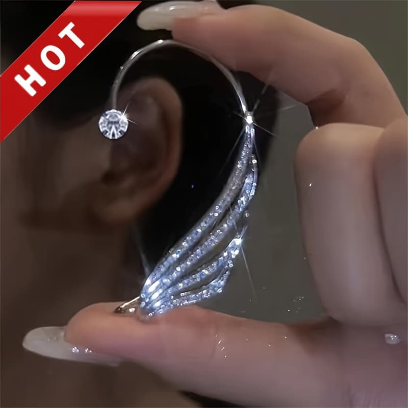1 Pair Elegant Sparkling Angel Wing Earrings for Women - Clipless Design with White Golden Plating & Intricate Wing Detailing, Versatile for Daily Wear & Parties, Perfect Gift Jewelry, Party Accessories | Glamorous Appearance | Secure Fit Earrings, Novelty Earrings - Image 1