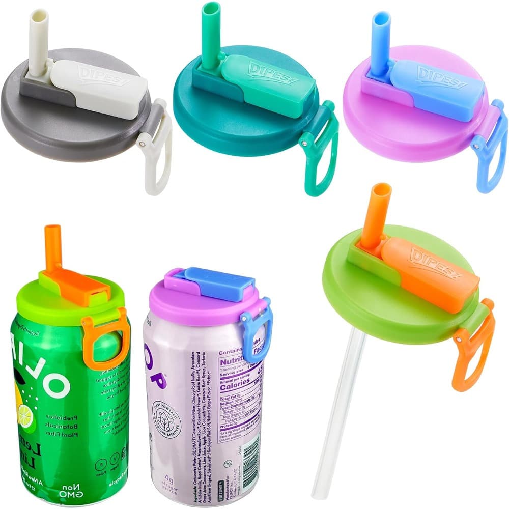 4-pack 4 Color Soda Can Lids with straw, Soda Can Covers with Silicone straw BPA-Free Reusable For Fits standard For Canned Beverage, Beer, Juice, Seltzer. (Colour mixture) - Image 1