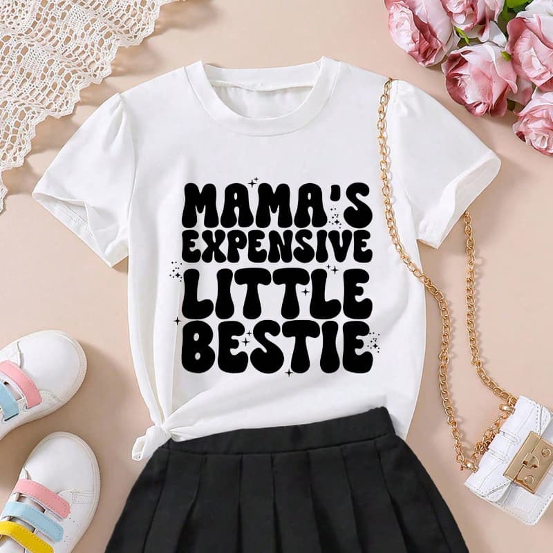 Pure Cotton Tween Girl Letter Print Short Sleeve T-Shirt - Image 1