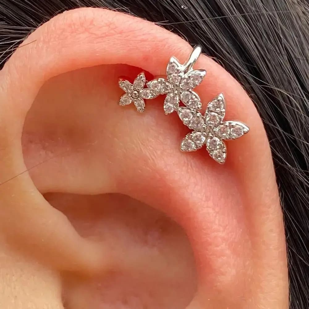 1pc/2pcs Copper Ladies Elegant And Fashionable Three Small Flower Zirconia Ear Clips, Shiny And Charming Five-Petal Small Flowers, Suitable for Gifts, Daily Wear, Beach Vacation, Wedding Party - Image 1
