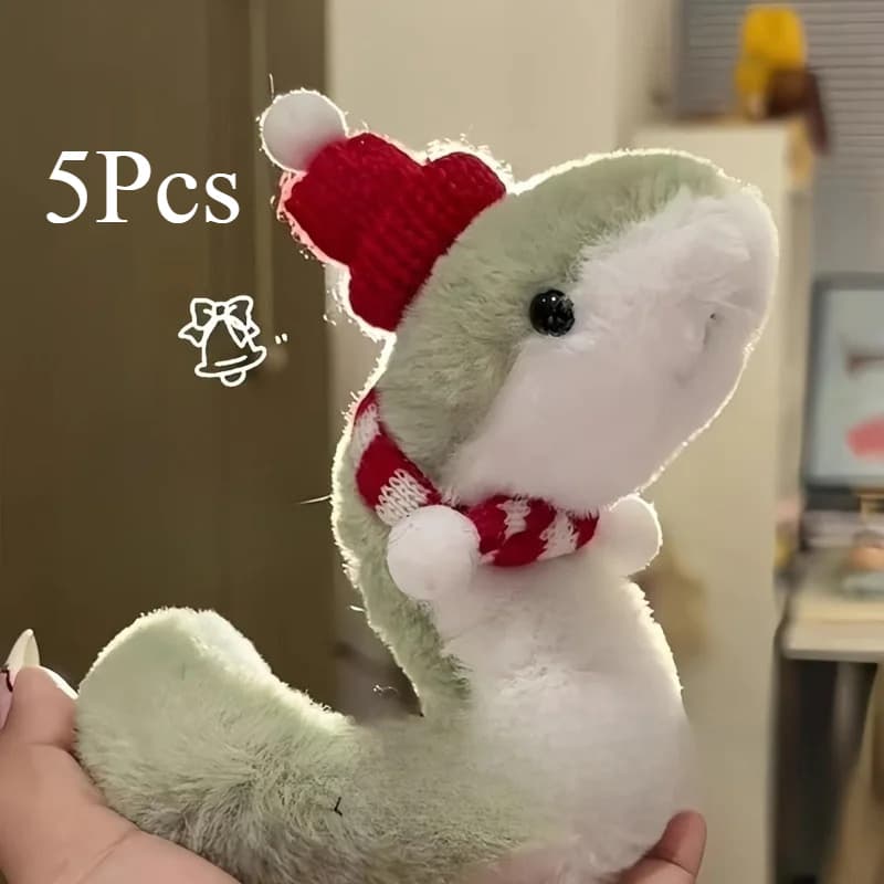 5pcs 40cm/15, 75inch Green Snake Plush Toys - Soft Polyester Stuffed Animals with White Belly, Khaki & White Scales, Perfect for Christmas & Birthday Party Decorations, Fun Gift Idea, Stuffed Animal Toys, Best for Christmas - Image 1