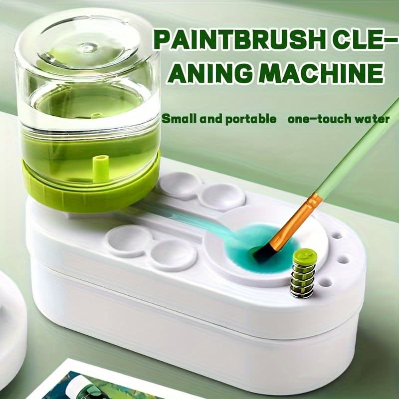 Professional Automatic Brush Cleaner with Watercolor & Acrylic Paint Cleaning System - Compact & Portable Design, Greenish-White, Ideal for Artists, Detailed Cleaning Tool for Brushes and Art Supplies, Portable Cleaner, Sleek Cleaner, Sturdy Construction - Image 1