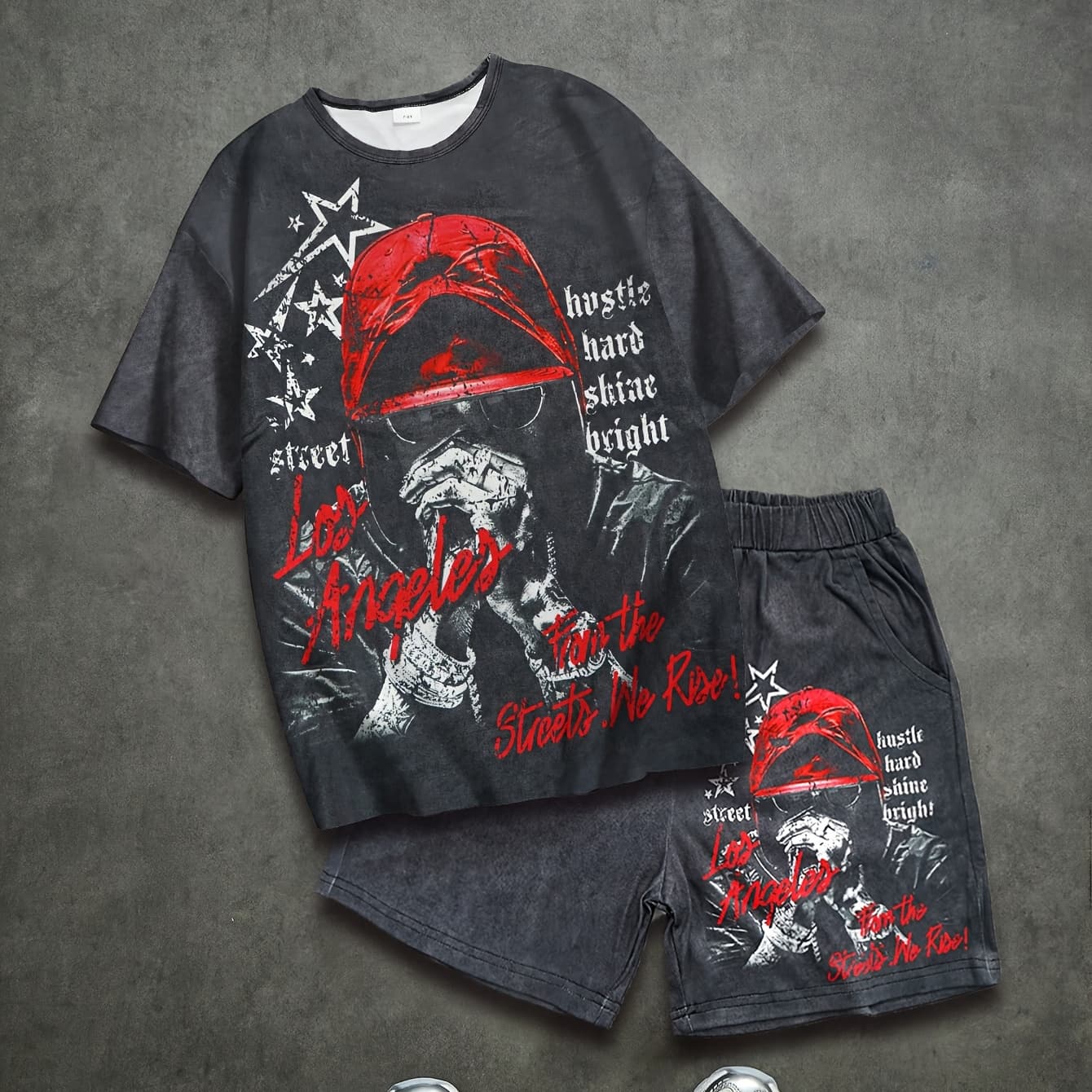 2pcs Tween Boys' Casual Shorts Set: Summer Distressed Retro Cool Letter Print Round Neck T-Shirt and Loose-Fit Shorts with Pockets, Perfect for Outdoor Activities & Streetwear - Creative Gift Idea, Perfect for Outdoor - Image 1