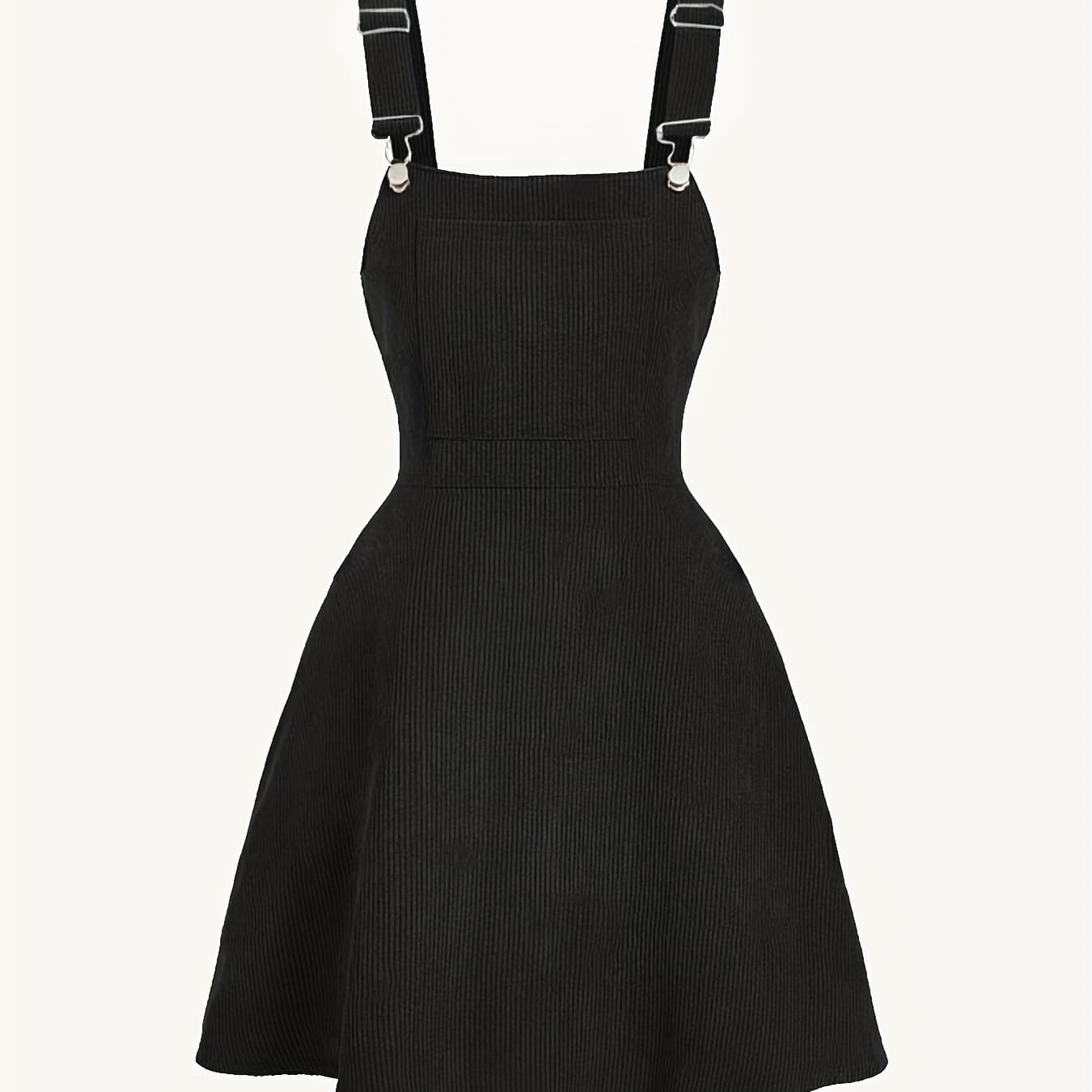 Elegant Green Corduroy Pinafore Dress with Faux Straps and Adjustable Thin Straps, Ribbed Texture, Zipper Detail for Women - Perfect for Spring/Summer/Fall - Image 1