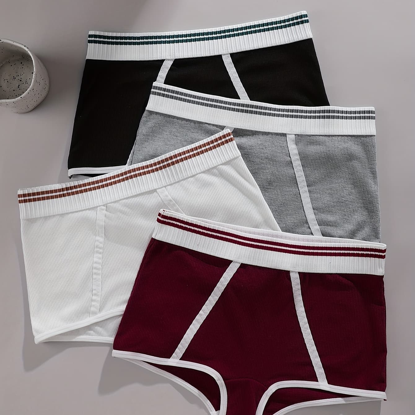4-Pack Women'S Viscose Briefs, Sexy Mid-Rise Fabric Underwear with Contrast Binding, Solid Color Comfortable Breathable Style, Viscose Elastane, 165Gsm - Image 1
