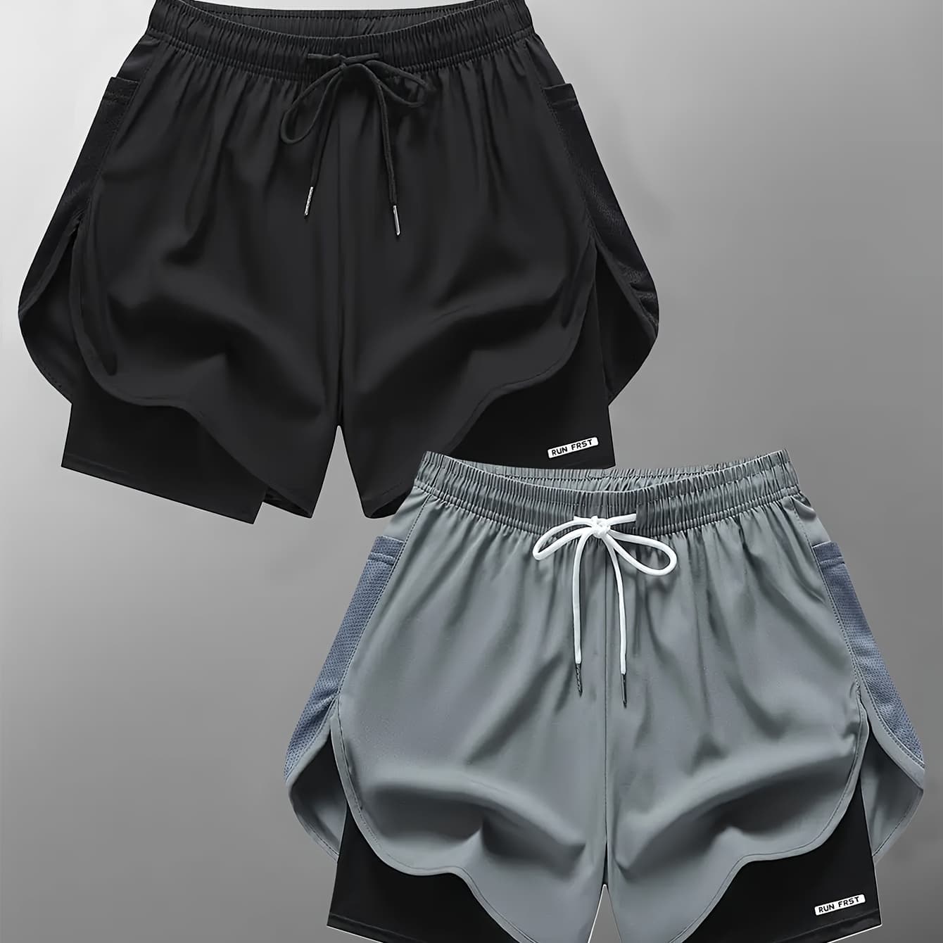 2pcs Summer Casual Sports Shorts for Women, Featuring A Faux Two-Pieces Layered Design Suitable for Running And Leisure. - Image 1