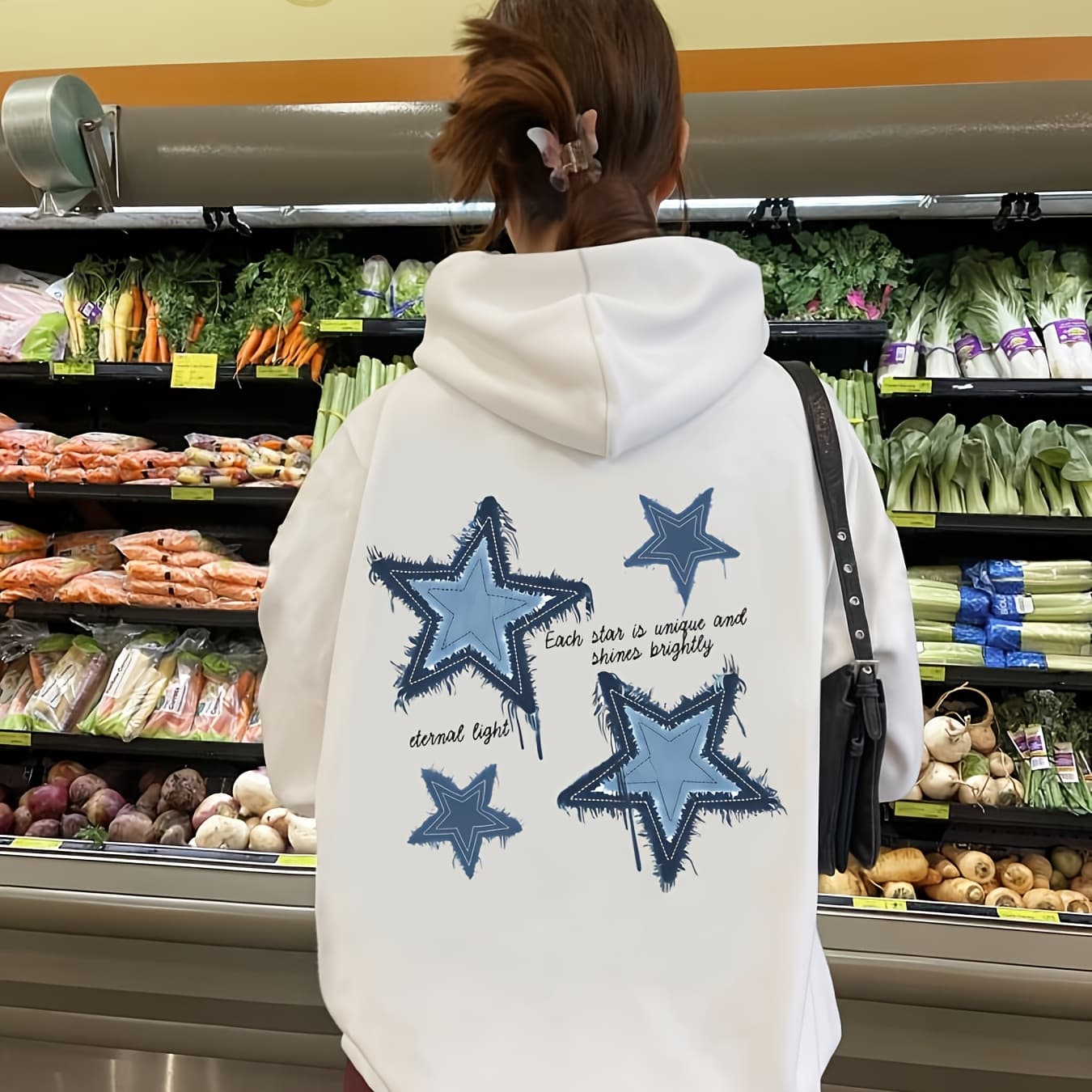 Creative Star-Shaped Pattern Letter Printed Hoodie, Drawstring Casual Sweatshirt, Suitable for Autumn And Spring, Women'S Clothing. - Image 1