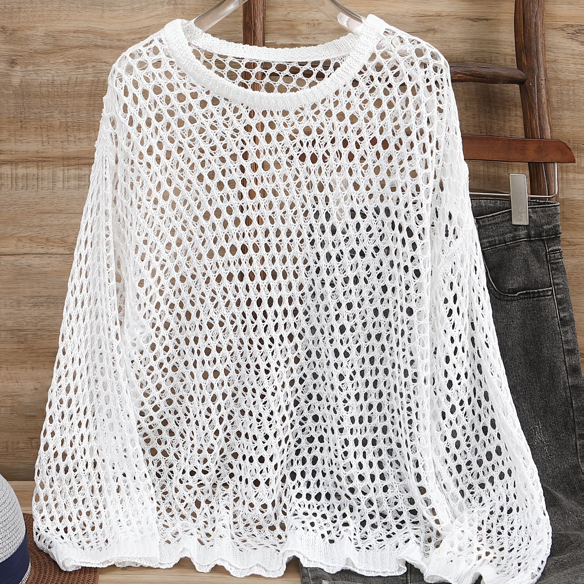 Lightweight Knit Cardigan Sweater for Women - Round Neck, Long Sleeve, Fashionable Crochet Design, Perfect for Spring/Summer, Crochet Projects - Image 1