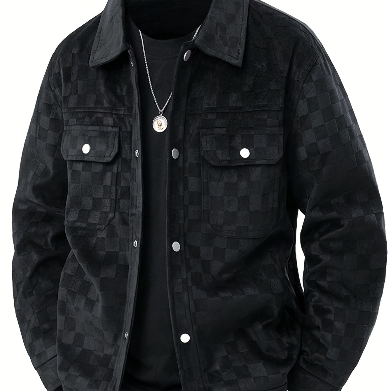 Pearson OBM Men'S Heavyweight Fashion Trendy Checkered Button-Up Jacket with Symmetrical Chest Pockets And a Lapel - Image 1