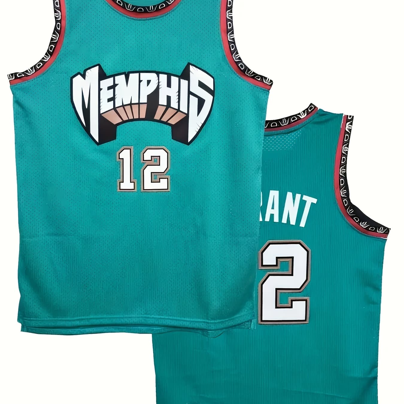 Men's Basketball Jersey Sleeveless Shirt - Turquoise & Red Accent Athletic Top with Memphis-like #12 Design, Lightweight Gym Vest for Basketball Training, Running, Casual Outfits - Easy-Care Sportswear Apparel, Basketball Shirt, Sports Training Gear, Running Apparel, Sporty Design, Breathable Fabric, Workout Shirt, Fitness Enthusiasts - Image 1