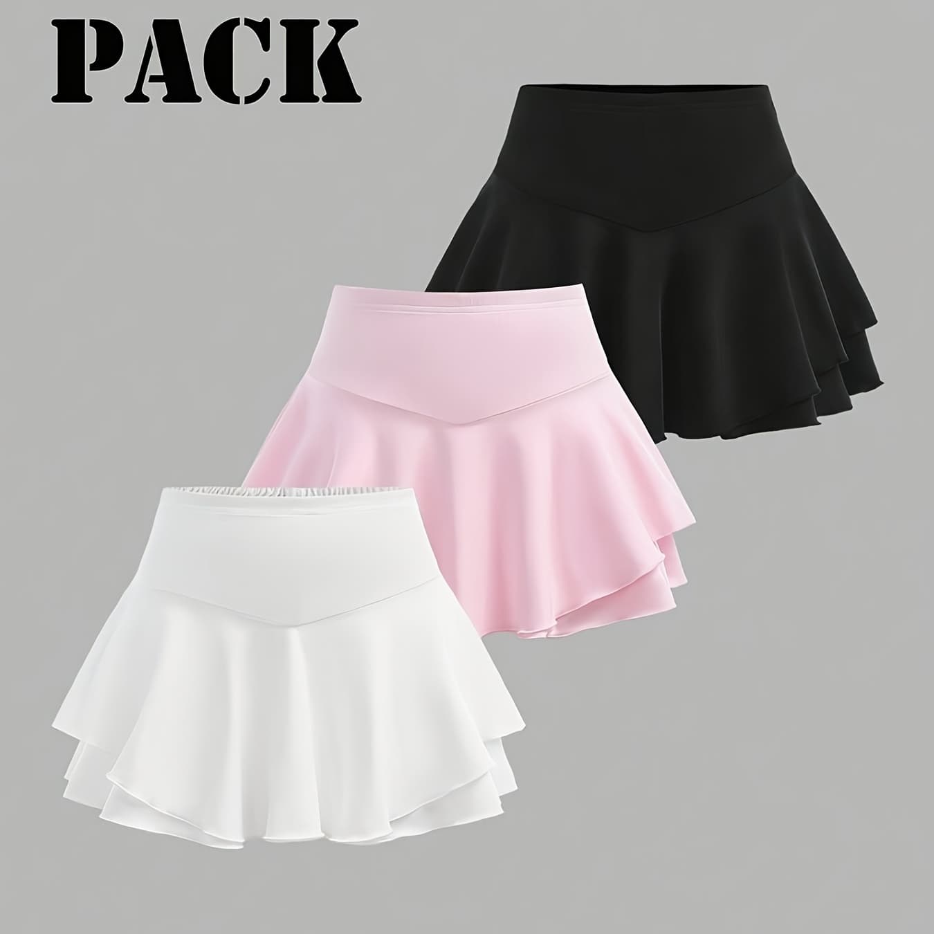 Girl's Spring-Summer Casual Solid Color Half-Length Skirt 3pcs Set, Includes Underwear, Suitable for Daily Wear, Travel, Vacation, Outdoor Running, Yoga, Walking, Golf, Tennis, and Ballet Sports - Image 1