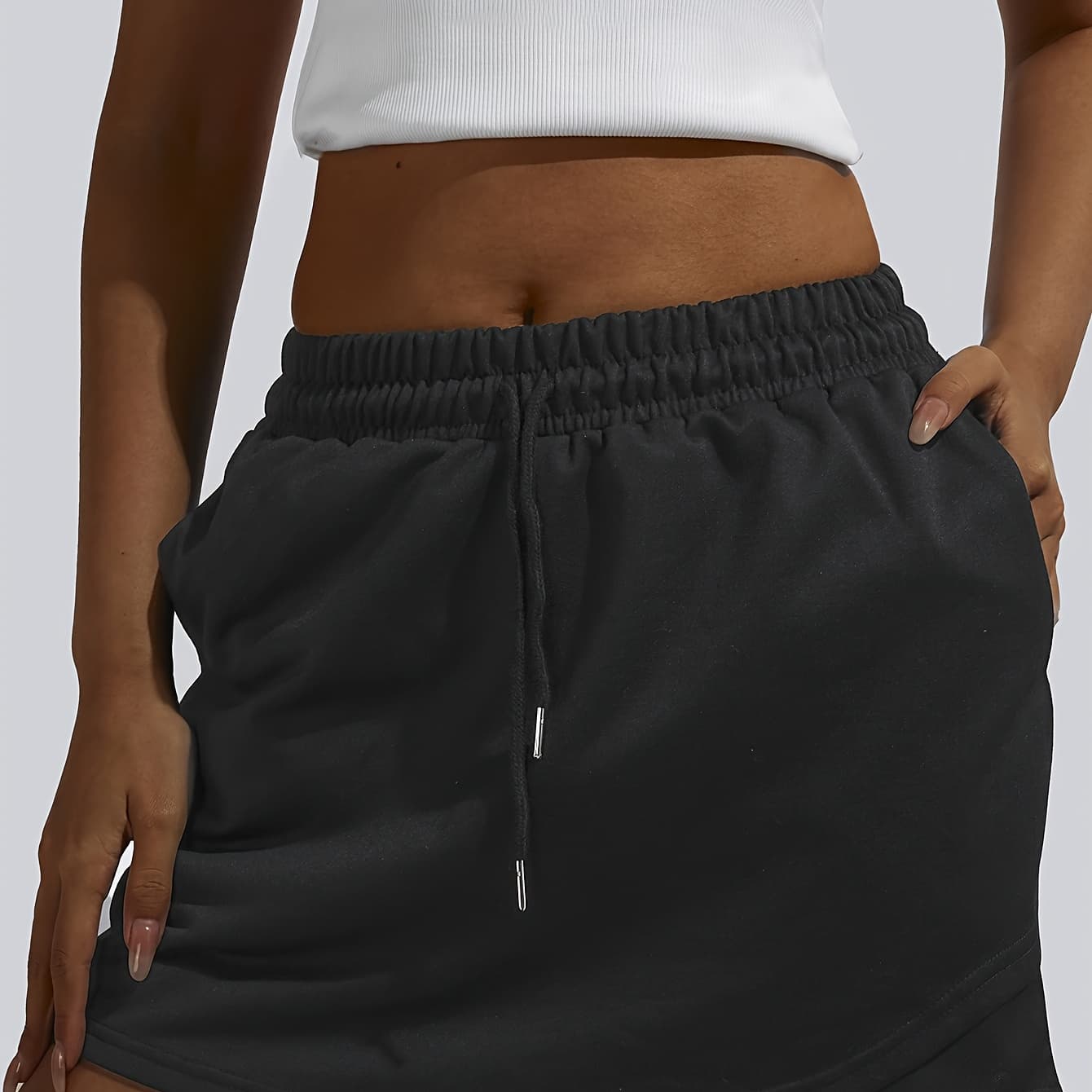 Women's Lightweight High-Elasticity 2-in-1 Athletic Skirt Shorts with Adjustable Drawstring Waist - Built-In Shorts for Running, Tennis, Golf, Yoga - Machine Washable Black Sportswear, Sleek Plain Design, Durable Activewear for Spring/Summer/Fall, Workout Shorts, Leisure Wear, Comfortable Fit Clothing, Running Gear, High Elasticity Fabric, Gym Wear - Image 1