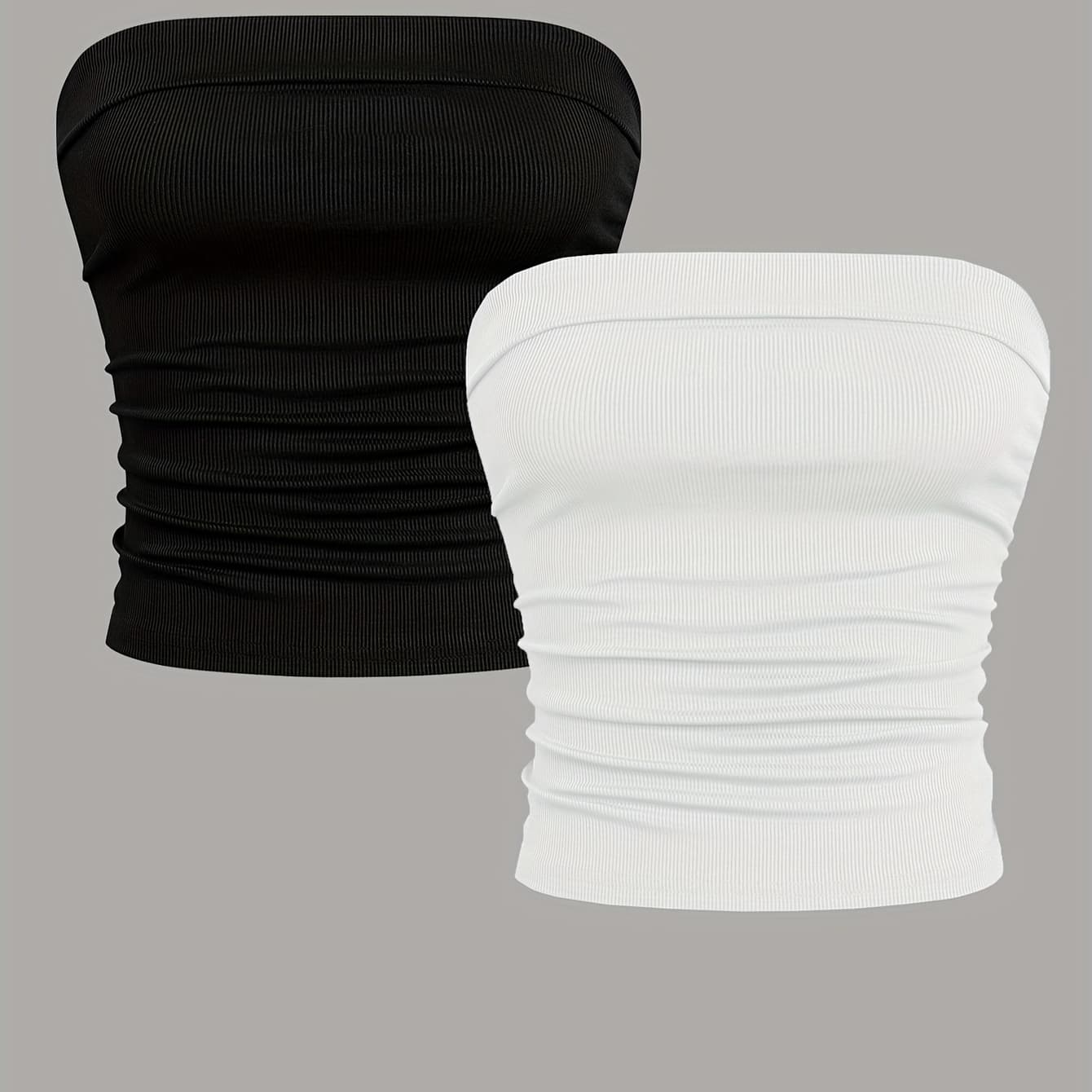 Two-pack Teen Girls Pleated Waist Knit Bodycon Short Black Bandeau, Girls Vest - Image 1