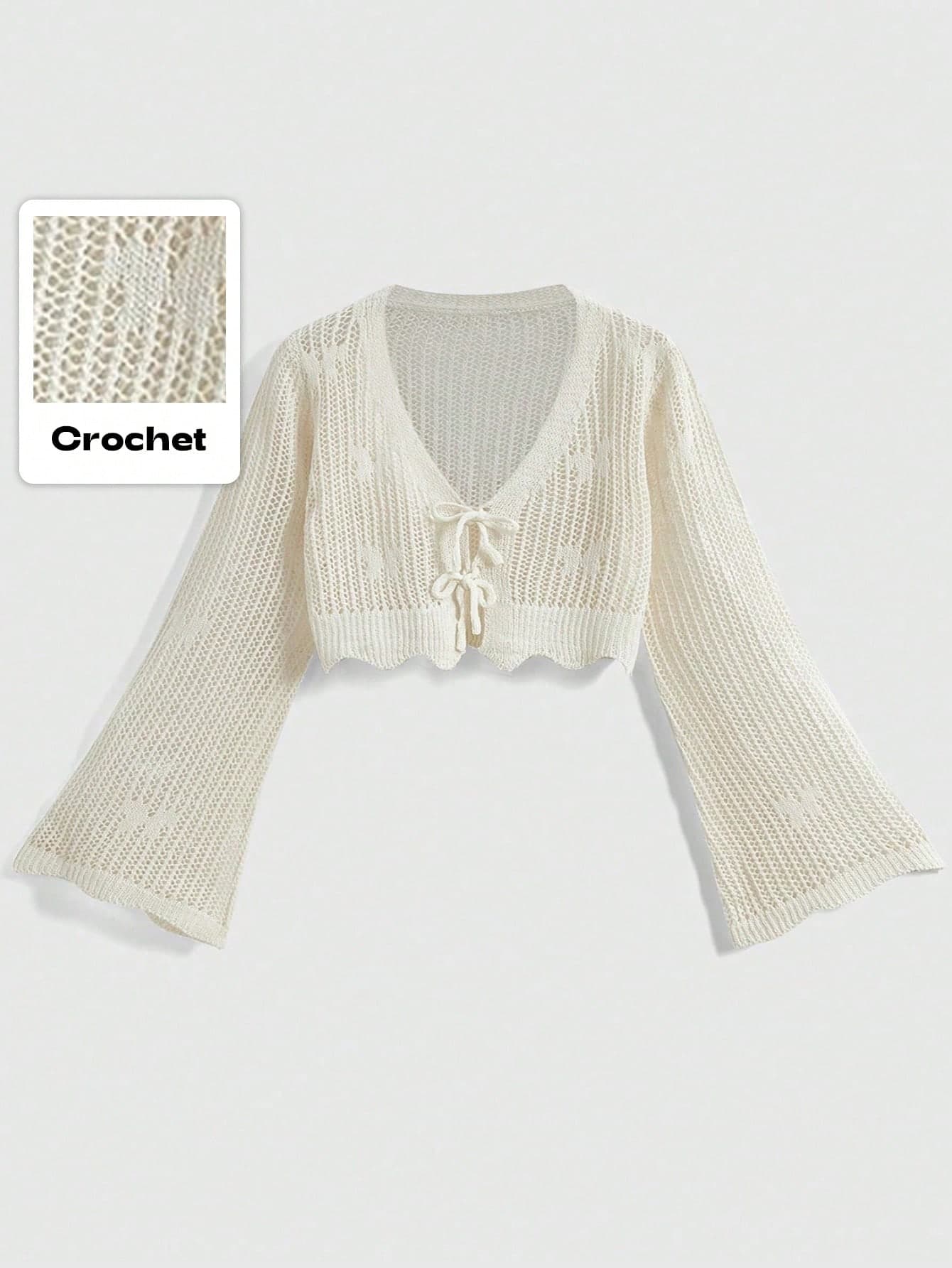 ROMWE Fairycore Butterfly Jacquard Women's Bell Sleeve Tie-Front Plus Size Short Cover Up Jackets Air-Conditioned Clothing, School - Image 1