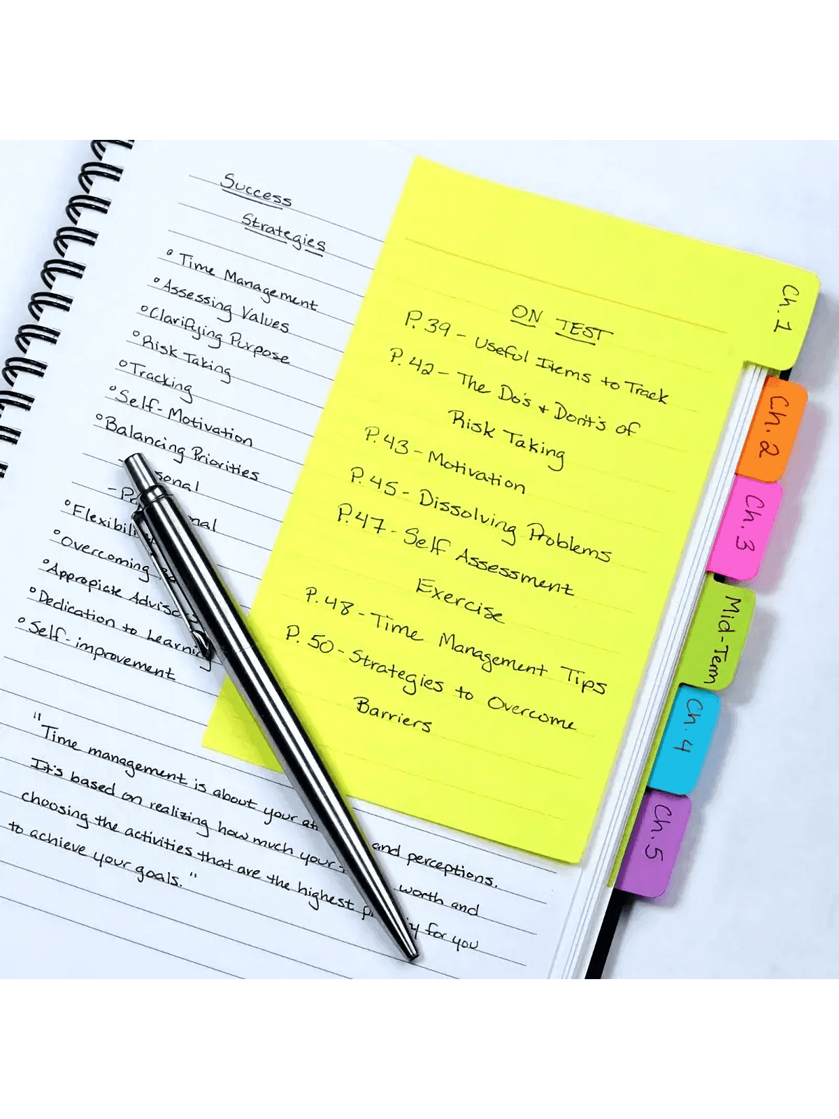 1pc Index Divider Sticky Notes, Tabbed Self-Stick Lined Note Pad, 60 Ruled Notes, Assorted Neon Colors, Random Colors - Image 1