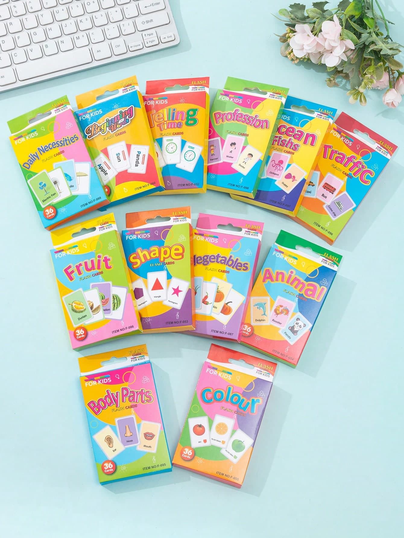 1box/Set 36pcs Environmental Waterproof Flash Cards For Toddlers Early Education With 12 TopicsSchool, Student,Stationery,School Supplies - Image 1
