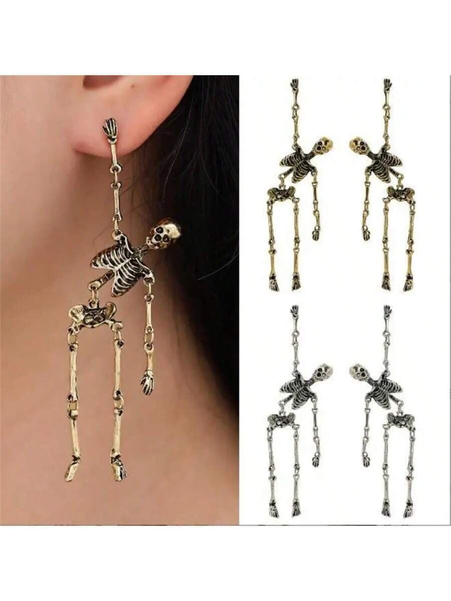 1 Pair Of Vintage Exaggerated Halloween Skull Earrings For Women, Gothic Punk Halloween Party Ear Jewelry - Image 1