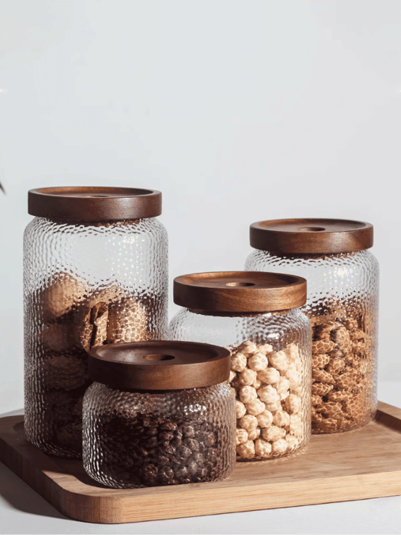 American Style Hammered Glass Sealed Jar, Tea/Coffee/Bean Storage Container With Nut And Grain Organizer - Image 1