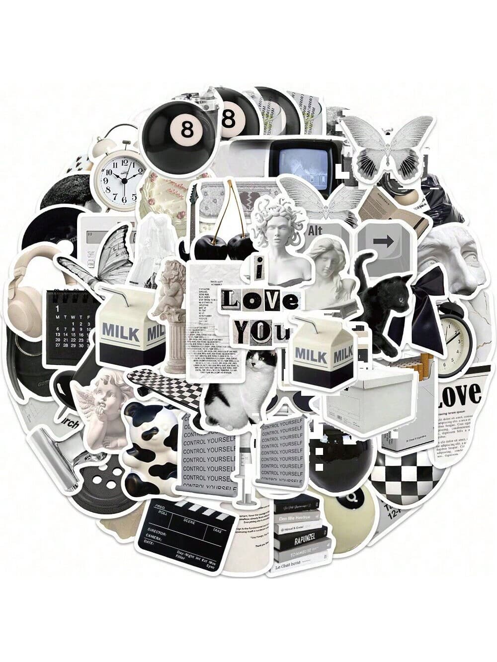 61PCS Black And White Stickers Fashion Stickers Graffiti Aesthetics Decor Vinyl Waterproof Stickers For Water Bottle,Computer,Laptop,Phone,Luggage,Notebook Stickers For Journaling,Scary Stickers,Horror Movie Stickers,Stickers,Sticker,Laptop Stickers,Stickers,Sticker,Laptop Stickers - Image 1