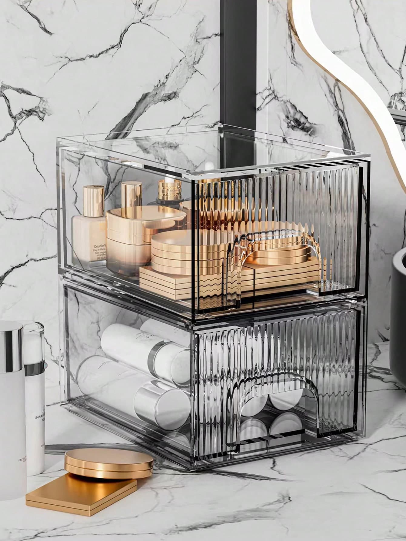 1 Pc Dust-Proof Skincare Product Storage Box, Transparent Cosmetics Display Rack, Bathroom Storage Basket, Bathroom Shelf, Eyebrow Pencil, Makeup Brush, Sunscreen, Sunglasses Storage Box, Underwear Storage Box, Desk Organizing Accessories, Home Decoration, Bathroom, Apartment, RV, Dormitory Decoration - Image 1