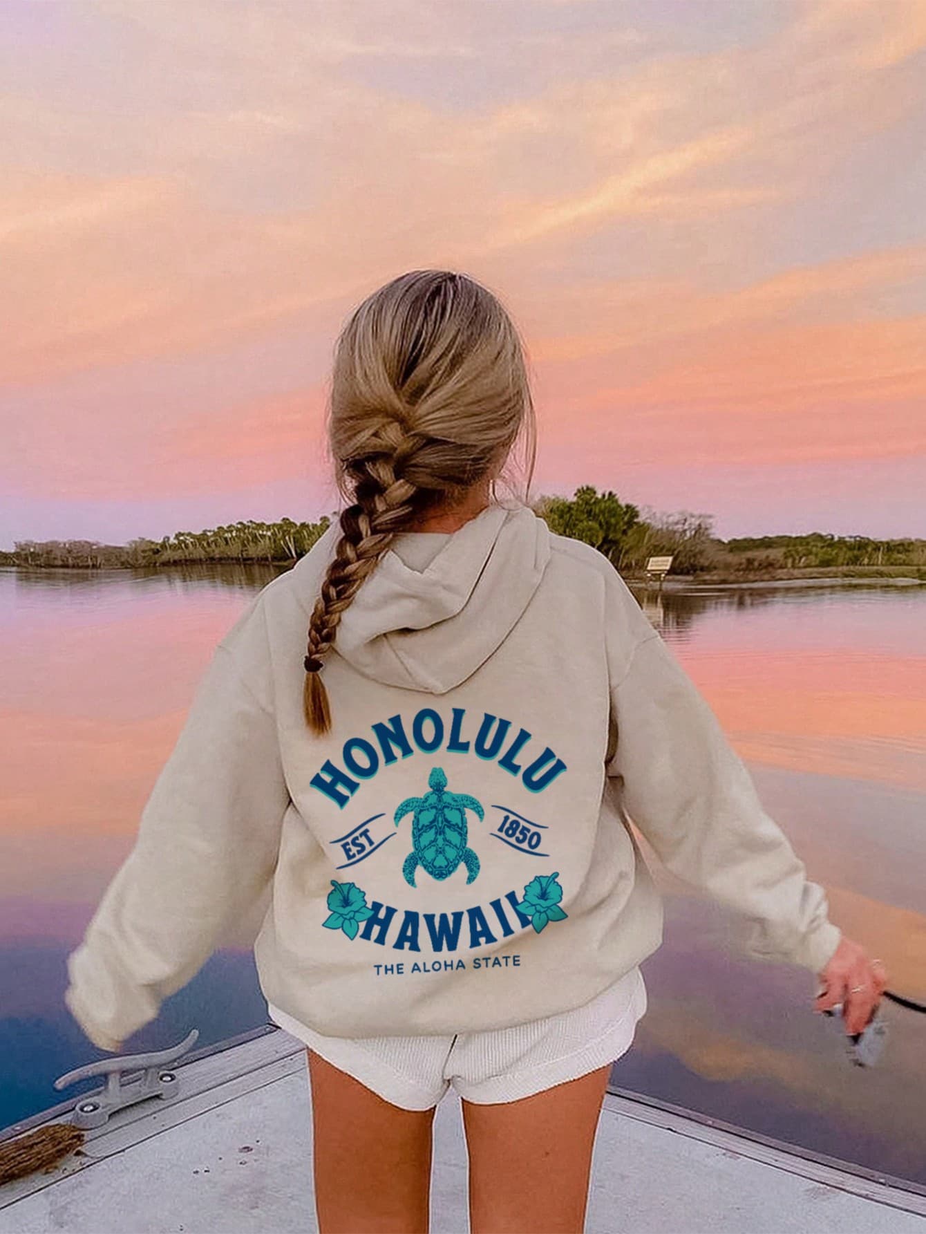 1pc Girls' Casual Printed Warm Hoodie Sweatshirt, Fleece Lined, Long Sleeve, For Students, Autumn/Winter - Ocean Theme Hooded Sweatshirt Prepared For Explorers - Image 1
