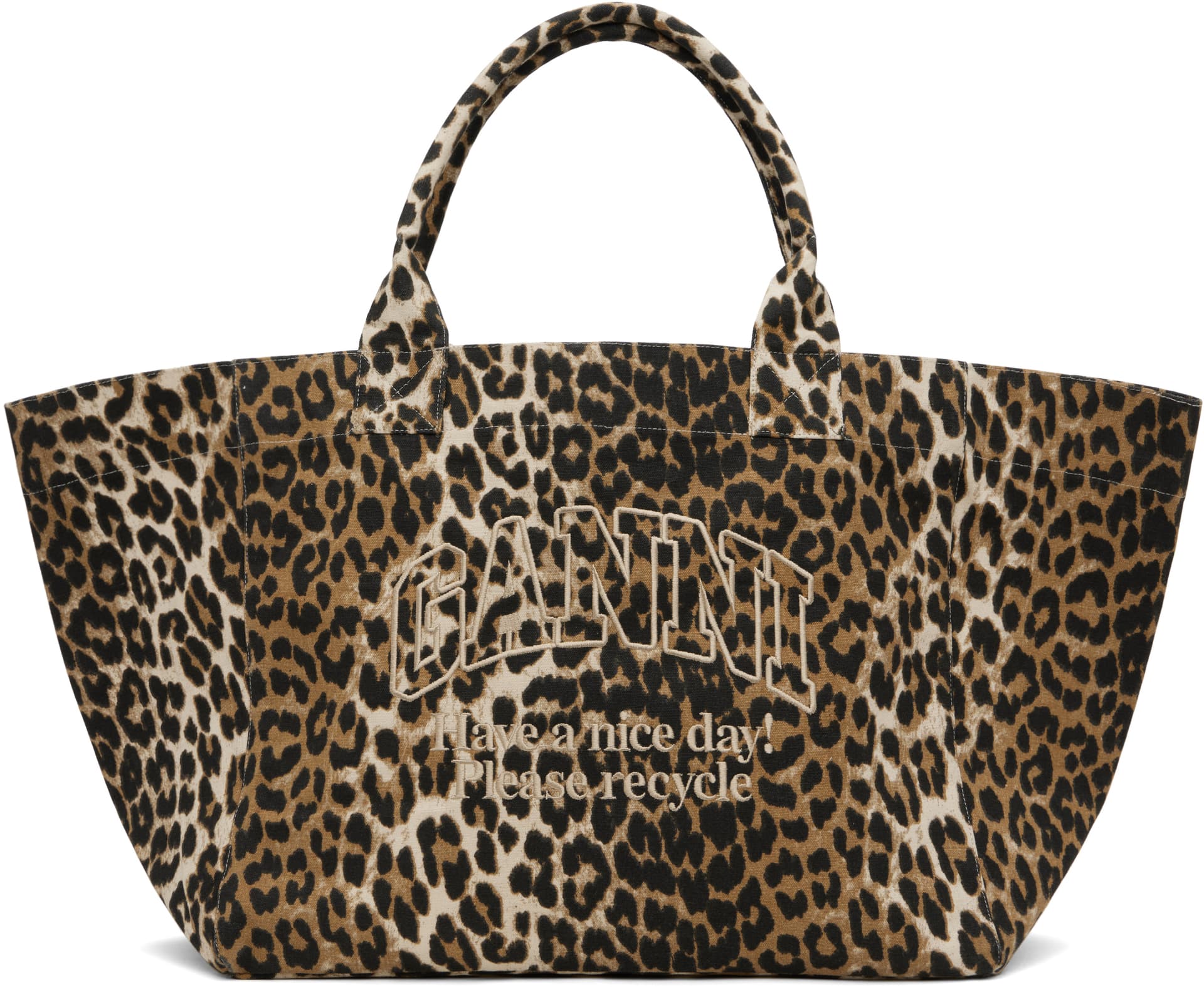 Beige Oversized Leopard-Print Canvas Tote - Image 1